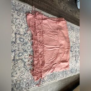 Long pink scarf with fringe ends